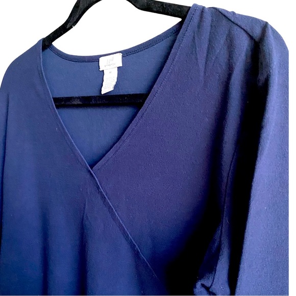 J. Jill Women’s Tunic Medium Crepe Stretch Navy Cross Front Blouse 3/4 Sleeves - Picture 2 of 6